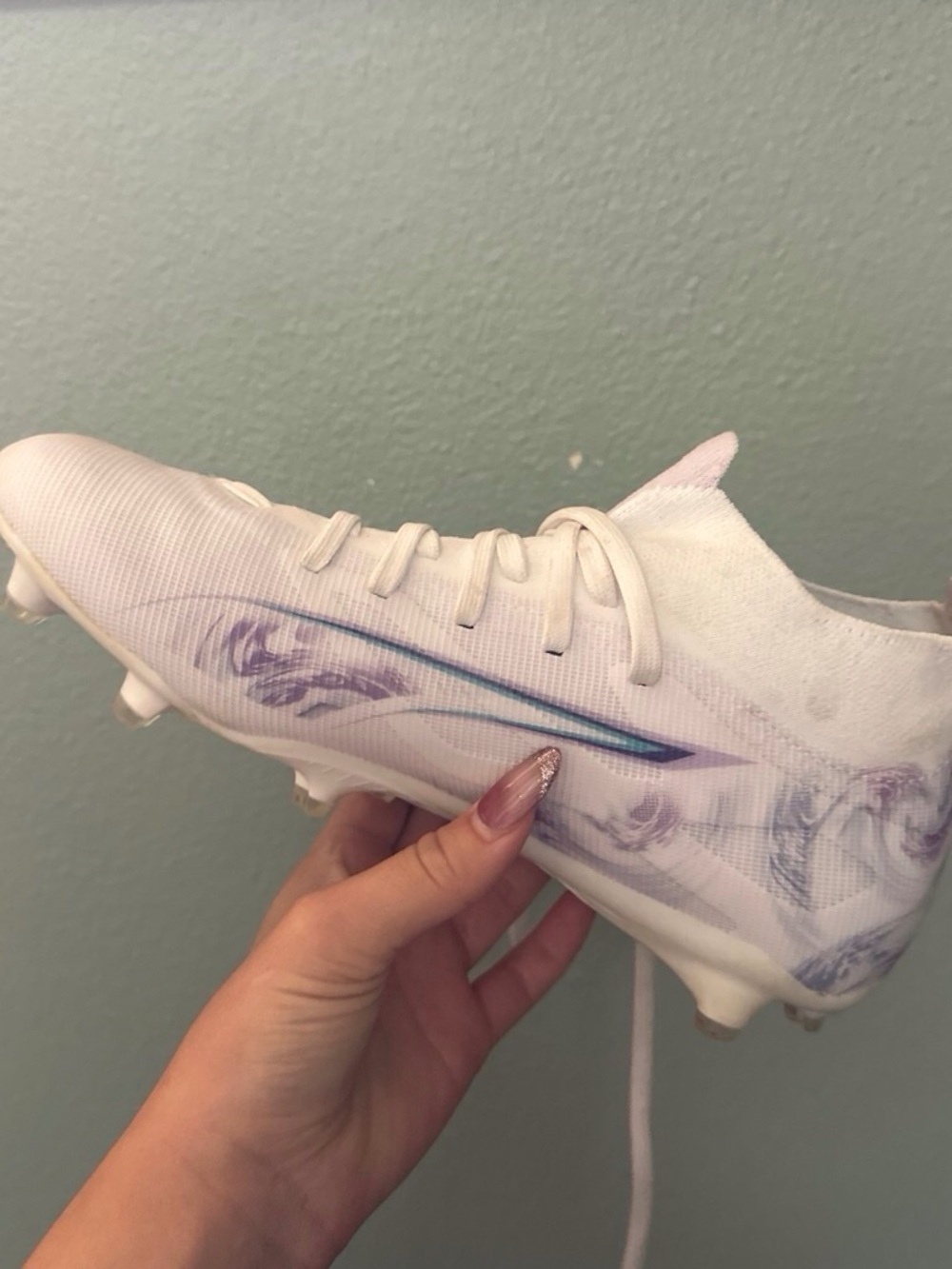 Puma Kids White Soccer Cleats with Purple Accents